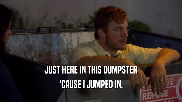 JUST HERE IN THIS DUMPSTER 'CAUSE I JUMPED IN. 