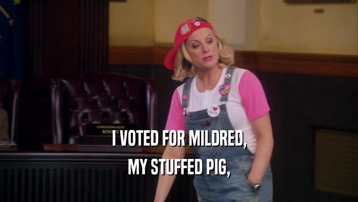 I VOTED FOR MILDRED, MY STUFFED PIG, 