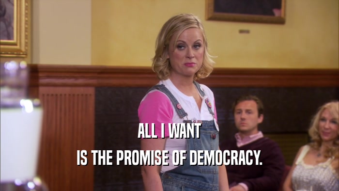 ALL I WANT IS THE PROMISE OF DEMOCRACY. 