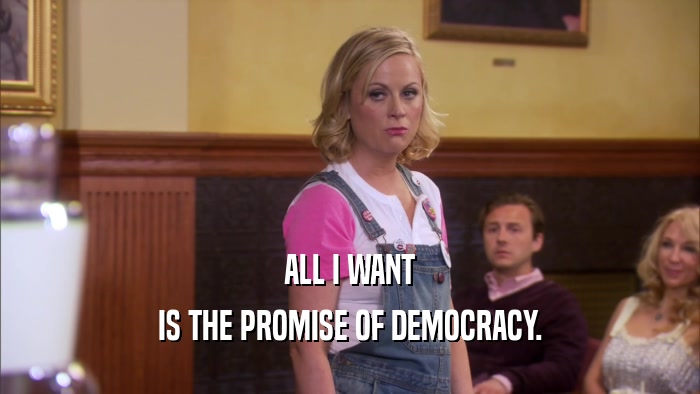 ALL I WANT IS THE PROMISE OF DEMOCRACY. 