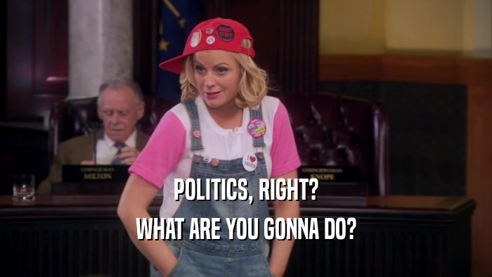 POLITICS, RIGHT? WHAT ARE YOU GONNA DO? 