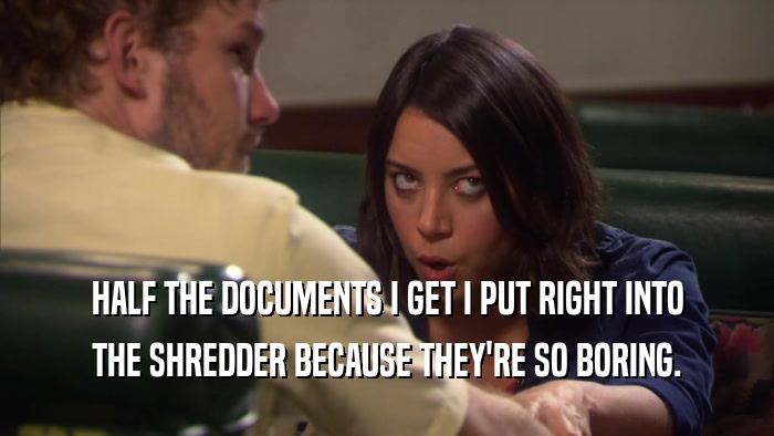 HALF THE DOCUMENTS I GET I PUT RIGHT INTO THE SHREDDER BECAUSE THEY'RE SO BORING. 