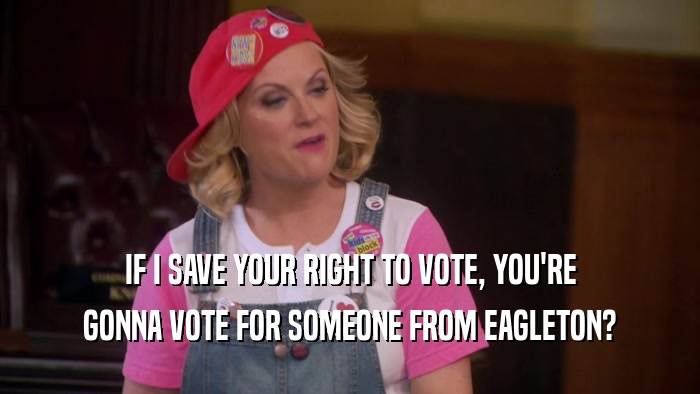 IF I SAVE YOUR RIGHT TO VOTE, YOU'RE GONNA VOTE FOR SOMEONE FROM EAGLETON? 