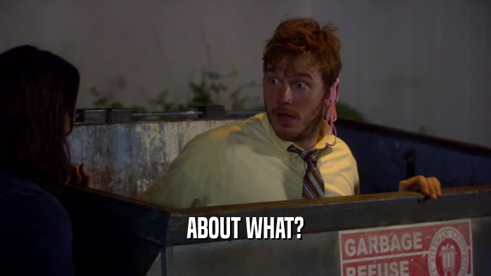 ABOUT WHAT?  