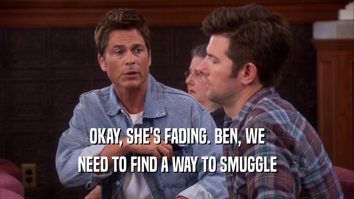 OKAY, SHE'S FADING. BEN, WE NEED TO FIND A WAY TO SMUGGLE 