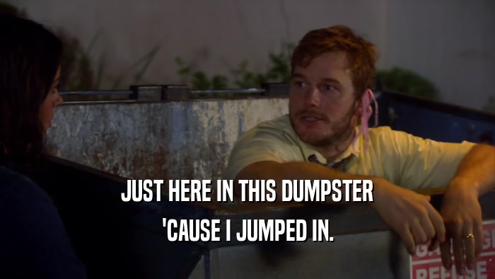JUST HERE IN THIS DUMPSTER 'CAUSE I JUMPED IN. 