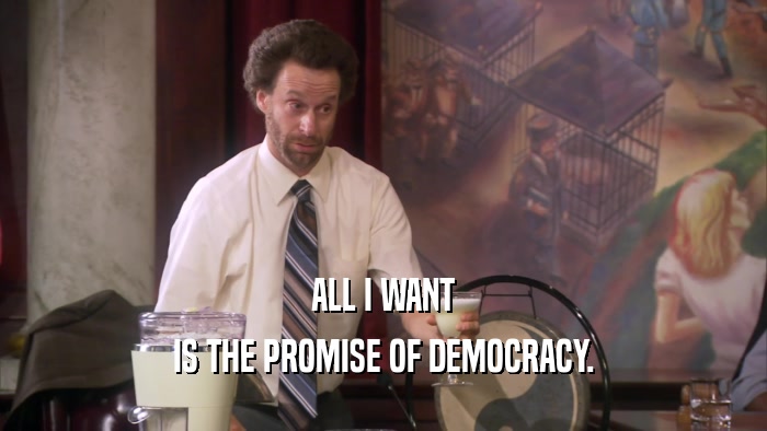 ALL I WANT IS THE PROMISE OF DEMOCRACY. 