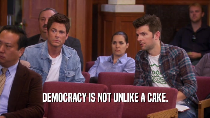 DEMOCRACY IS NOT UNLIKE A CAKE.  