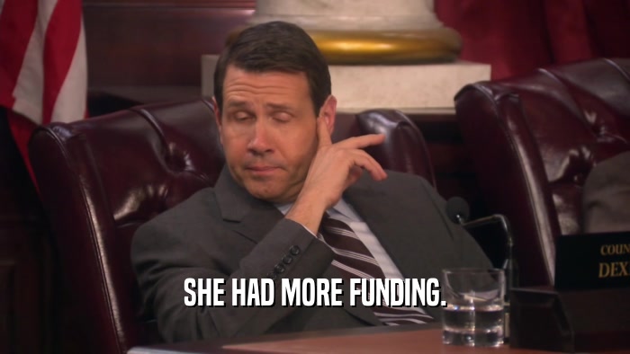 SHE HAD MORE FUNDING.  