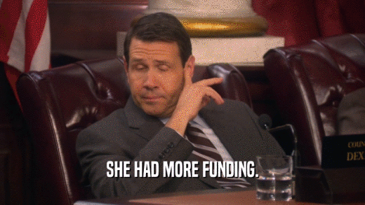 SHE HAD MORE FUNDING.  