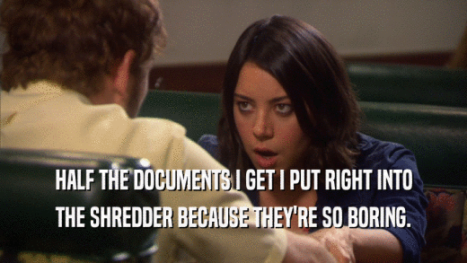 HALF THE DOCUMENTS I GET I PUT RIGHT INTO THE SHREDDER BECAUSE THEY'RE SO BORING. 