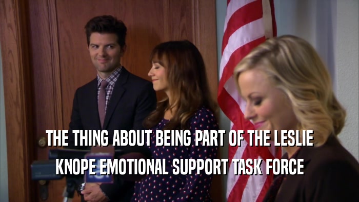 THE THING ABOUT BEING PART OF THE LESLIE
 KNOPE EMOTIONAL SUPPORT TASK FORCE
 