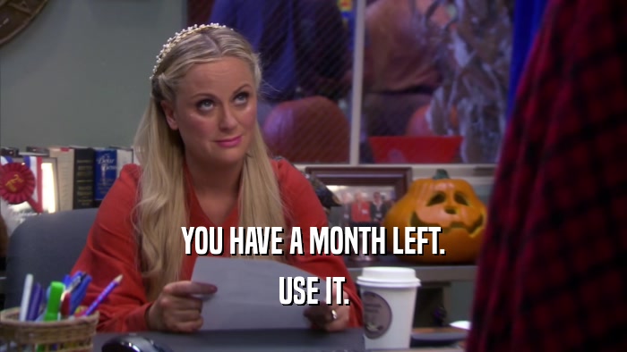 YOU HAVE A MONTH LEFT. USE IT. 