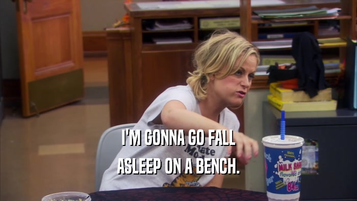 I'M GONNA GO FALL ASLEEP ON A BENCH. 