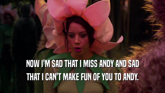 NOW I'M SAD THAT I MISS ANDY AND SAD THAT I CAN'T MAKE FUN OF YOU TO ANDY. 