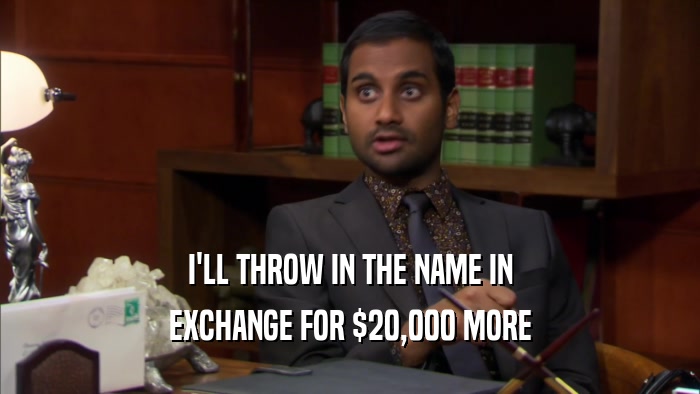 I'LL THROW IN THE NAME IN EXCHANGE FOR $20,000 MORE 