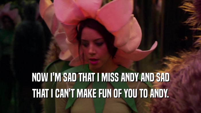 NOW I'M SAD THAT I MISS ANDY AND SAD THAT I CAN'T MAKE FUN OF YOU TO ANDY. 