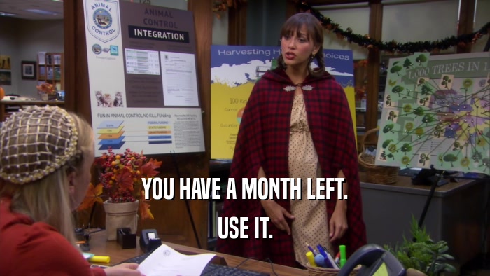 YOU HAVE A MONTH LEFT. USE IT. 
