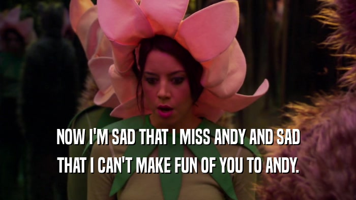 NOW I'M SAD THAT I MISS ANDY AND SAD THAT I CAN'T MAKE FUN OF YOU TO ANDY. 