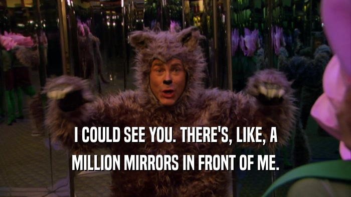 I COULD SEE YOU. THERE'S, LIKE, A MILLION MIRRORS IN FRONT OF ME. 