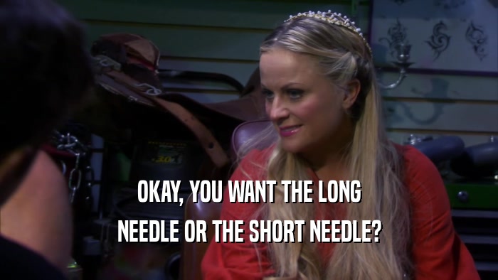 OKAY, YOU WANT THE LONG NEEDLE OR THE SHORT NEEDLE? 