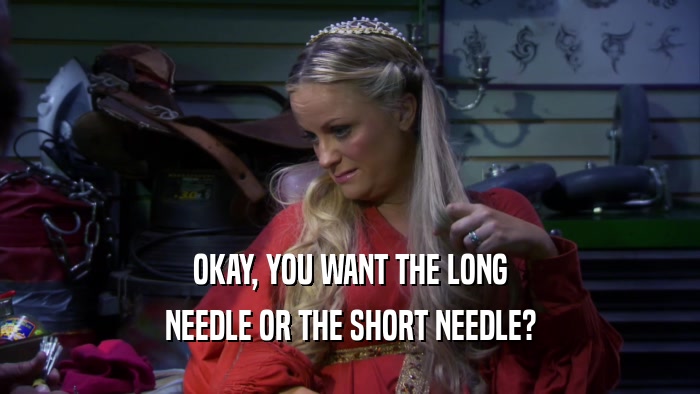 OKAY, YOU WANT THE LONG NEEDLE OR THE SHORT NEEDLE? 