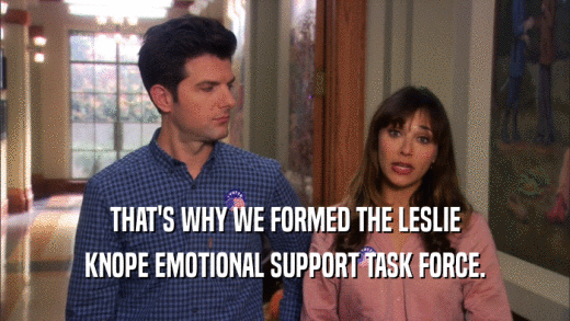 THAT'S WHY WE FORMED THE LESLIE KNOPE EMOTIONAL SUPPORT TASK FORCE. 