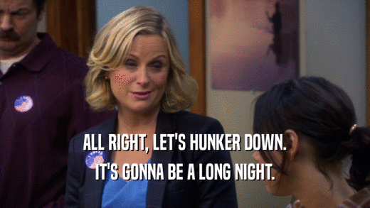 ALL RIGHT, LET'S HUNKER DOWN. IT'S GONNA BE A LONG NIGHT. 