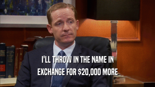 I'LL THROW IN THE NAME IN EXCHANGE FOR $20,000 MORE 