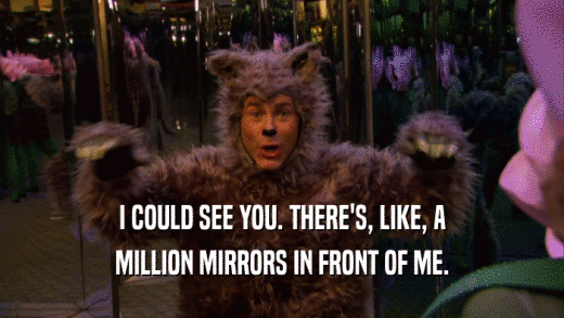 I COULD SEE YOU. THERE'S, LIKE, A MILLION MIRRORS IN FRONT OF ME. 