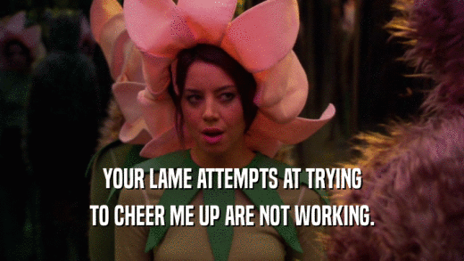 YOUR LAME ATTEMPTS AT TRYING TO CHEER ME UP ARE NOT WORKING. 
