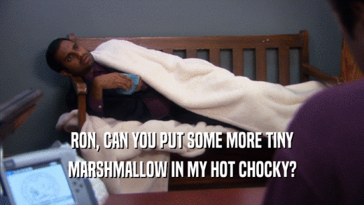RON, CAN YOU PUT SOME MORE TINY MARSHMALLOW IN MY HOT CHOCKY? 