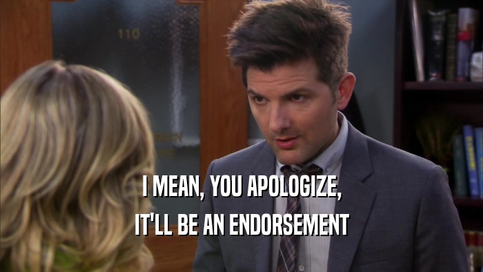 I MEAN, YOU APOLOGIZE, IT'LL BE AN ENDORSEMENT 