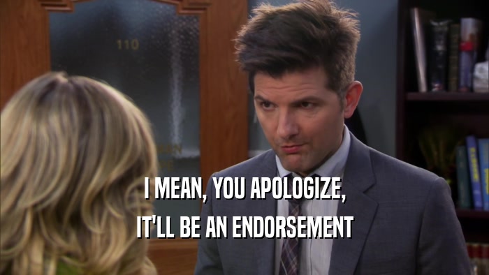 I MEAN, YOU APOLOGIZE, IT'LL BE AN ENDORSEMENT 