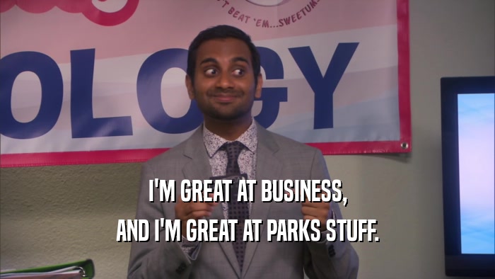 I'M GREAT AT BUSINESS, AND I'M GREAT AT PARKS STUFF. 