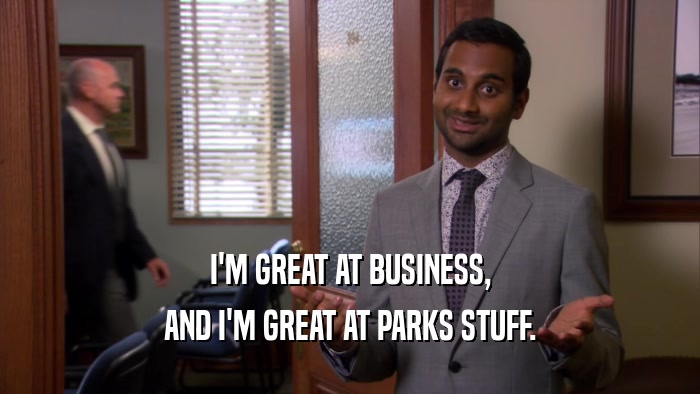 I'M GREAT AT BUSINESS, AND I'M GREAT AT PARKS STUFF. 