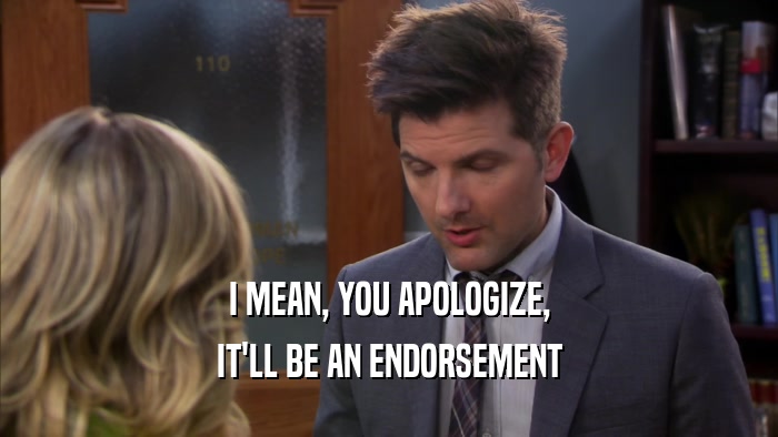 I MEAN, YOU APOLOGIZE, IT'LL BE AN ENDORSEMENT 