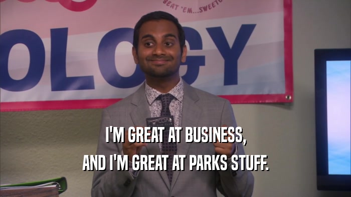 I'M GREAT AT BUSINESS, AND I'M GREAT AT PARKS STUFF. 