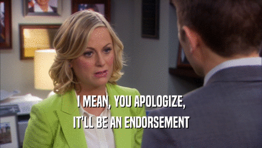 I MEAN, YOU APOLOGIZE, IT'LL BE AN ENDORSEMENT 