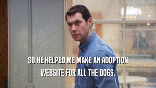 SO HE HELPED ME MAKE AN ADOPTION
 WEBSITE FOR ALL THE DOGS.
 
