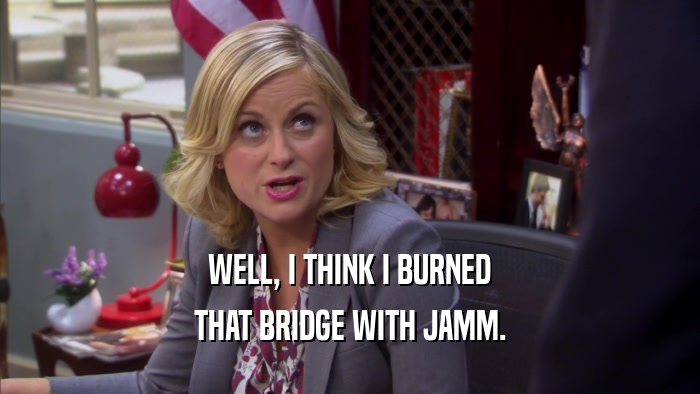 WELL, I THINK I BURNED THAT BRIDGE WITH JAMM. 