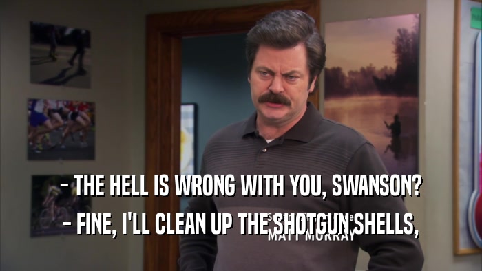 - THE HELL IS WRONG WITH YOU, SWANSON? - FINE, I'LL CLEAN UP THE SHOTGUN SHELLS, 