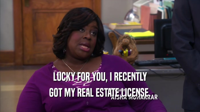 LUCKY FOR YOU, I RECENTLY GOT MY REAL ESTATE LICENSE. 