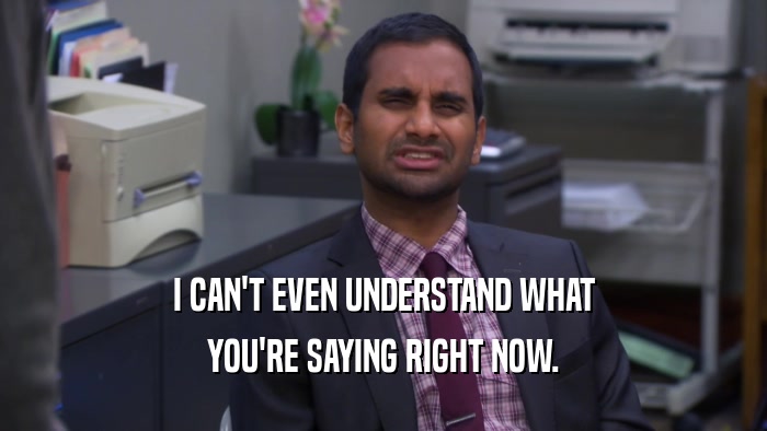 I CAN'T EVEN UNDERSTAND WHAT YOU'RE SAYING RIGHT NOW. 
