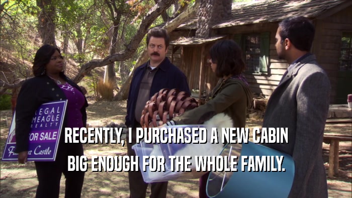 RECENTLY, I PURCHASED A NEW CABIN BIG ENOUGH FOR THE WHOLE FAMILY. 