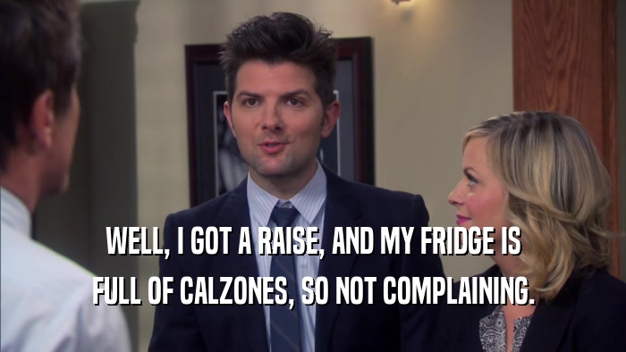 WELL, I GOT A RAISE, AND MY FRIDGE IS FULL OF CALZONES, SO NOT COMPLAINING. 