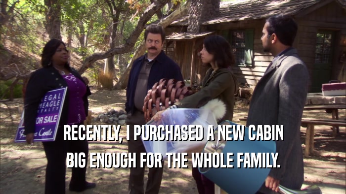 RECENTLY, I PURCHASED A NEW CABIN BIG ENOUGH FOR THE WHOLE FAMILY. 