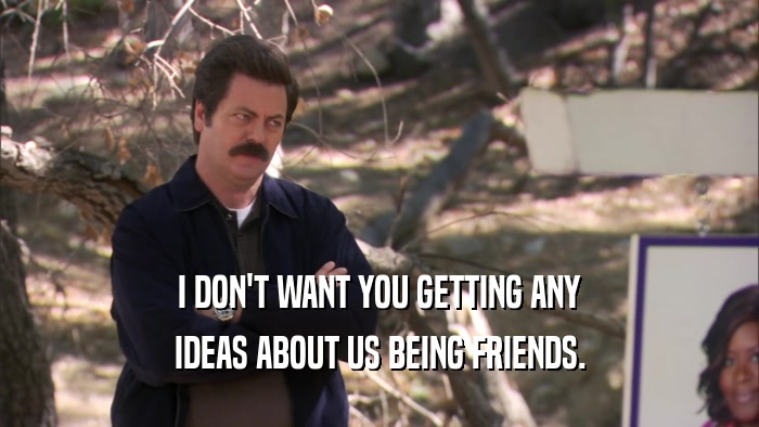 I DON'T WANT YOU GETTING ANY IDEAS ABOUT US BEING FRIENDS. 