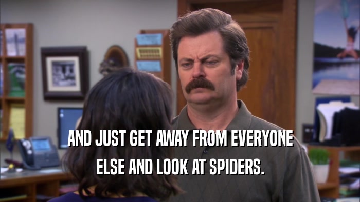AND JUST GET AWAY FROM EVERYONE ELSE AND LOOK AT SPIDERS. 