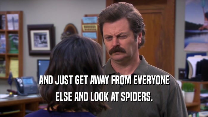 AND JUST GET AWAY FROM EVERYONE ELSE AND LOOK AT SPIDERS. 